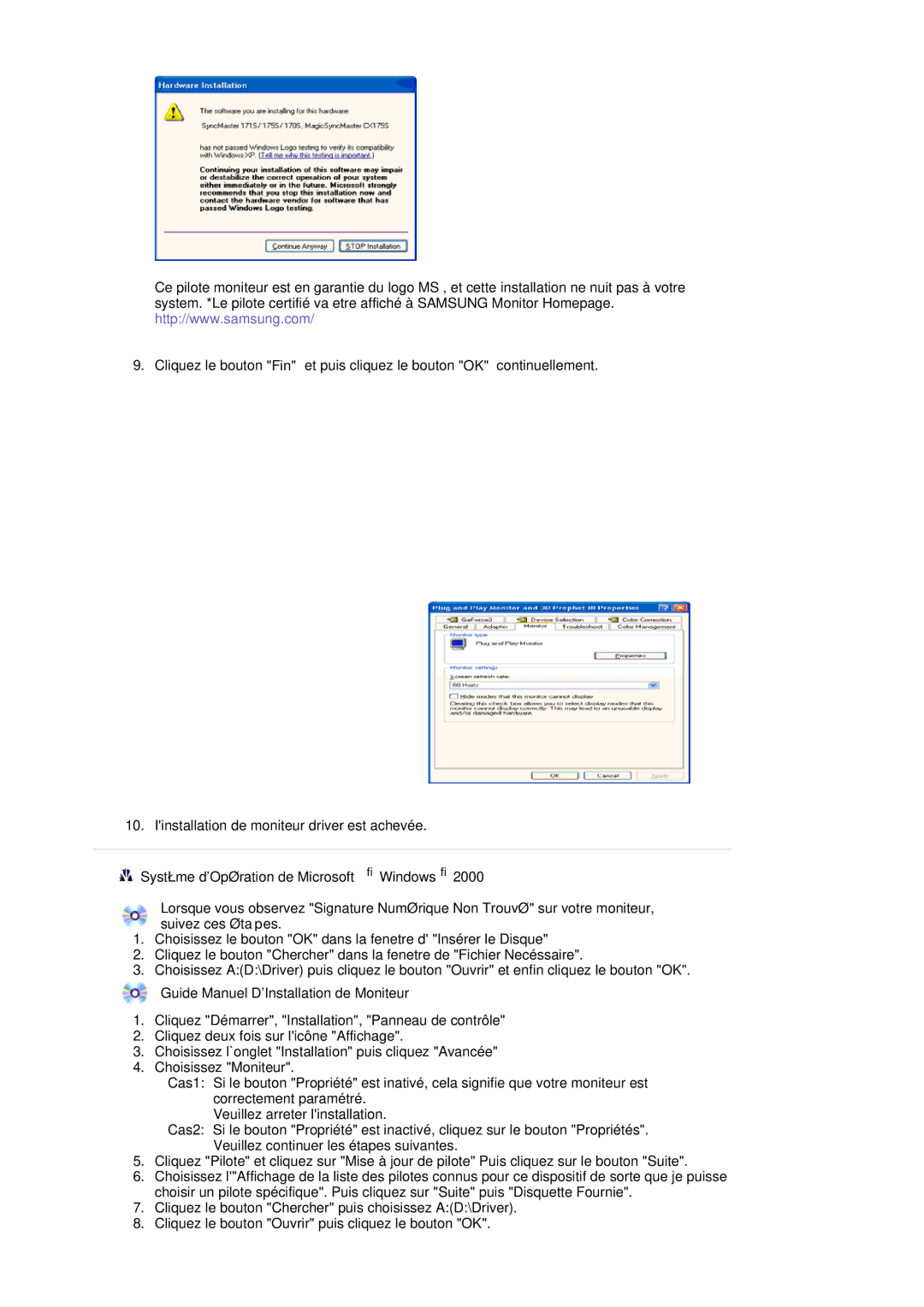 Samsung LS19HADKSE/EDC, LS19HADKSP/EDC, LS17HADKSX/EDC, LS19HADKS7/EDC, LS17HADKSH/EDC Guide Manuel DInstallation de Moniteur 