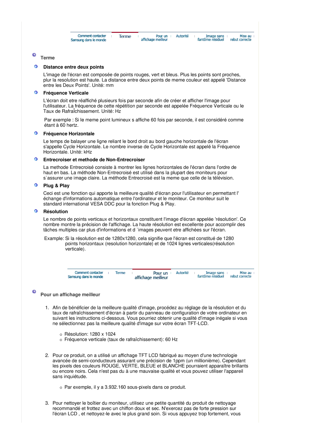 Samsung LS19HADKSP/EDC Distance entre deux points, Fréquence Verticale, Fréquence Horizontale, Plug & Play, Résolution 