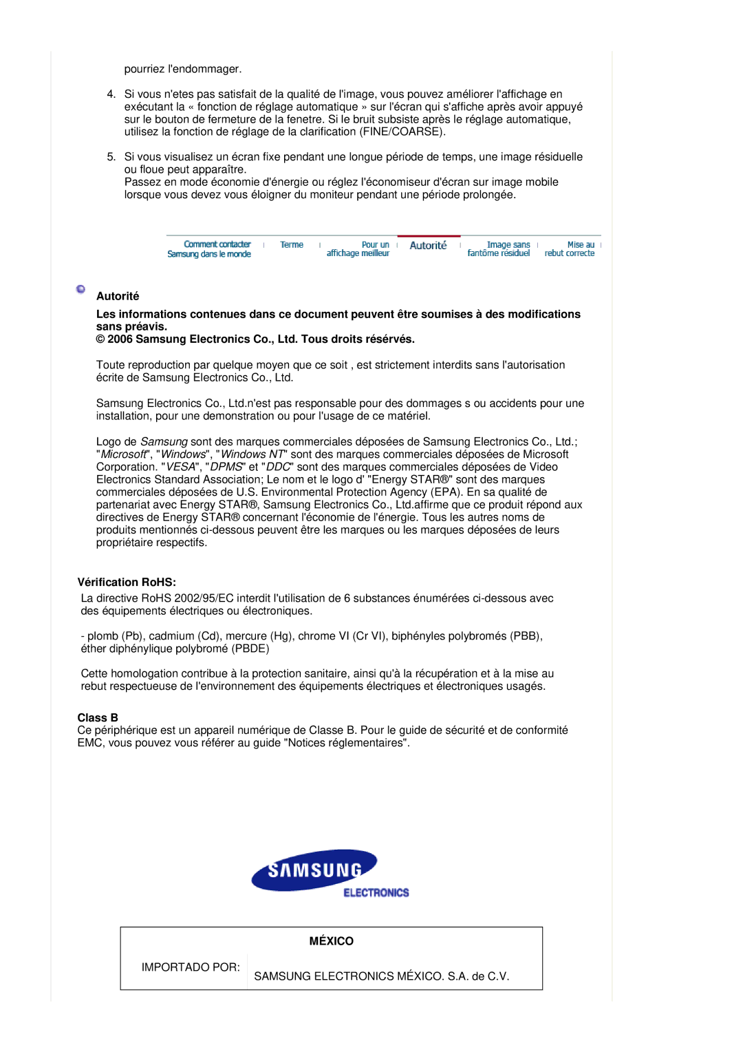 Samsung LS19HADKSE/EDC, LS19HADKSP/EDC, LS17HADKSX/EDC, LS19HADKS7/EDC, LS17HADKSH/EDC manual Class B, México 