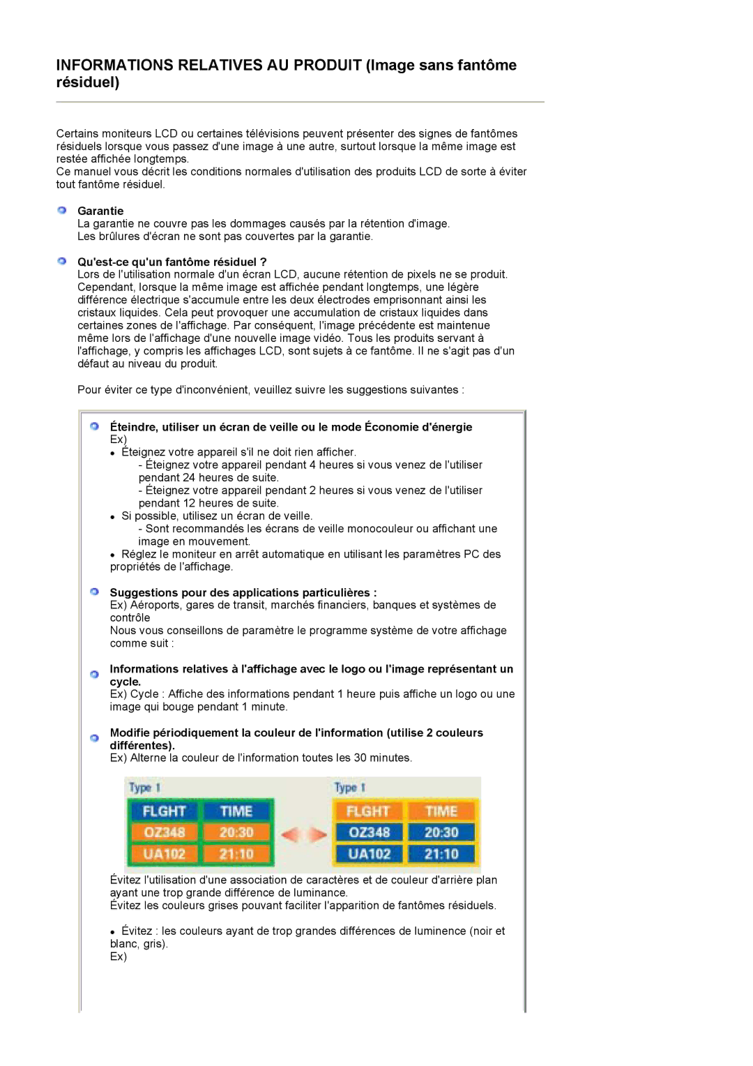 Samsung LS19HADKS7/EDC manual Garantie, Quest-ce quun fantôme résiduel ?, Suggestions pour des applications particulières 