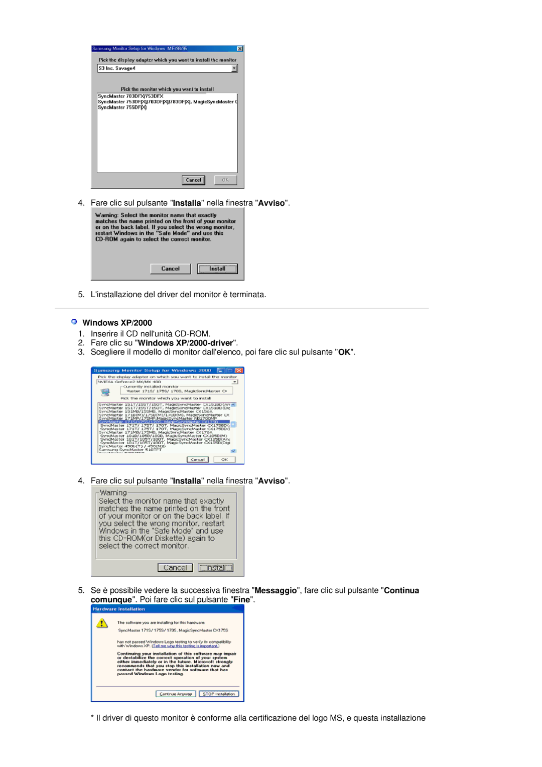 Samsung LS17HADTBX/XSE, LS19HADKSP/EDC, LS19HADKSE/EDC, LS17HADKSX/EDC manual Fare clic su Windows XP/2000-driver 