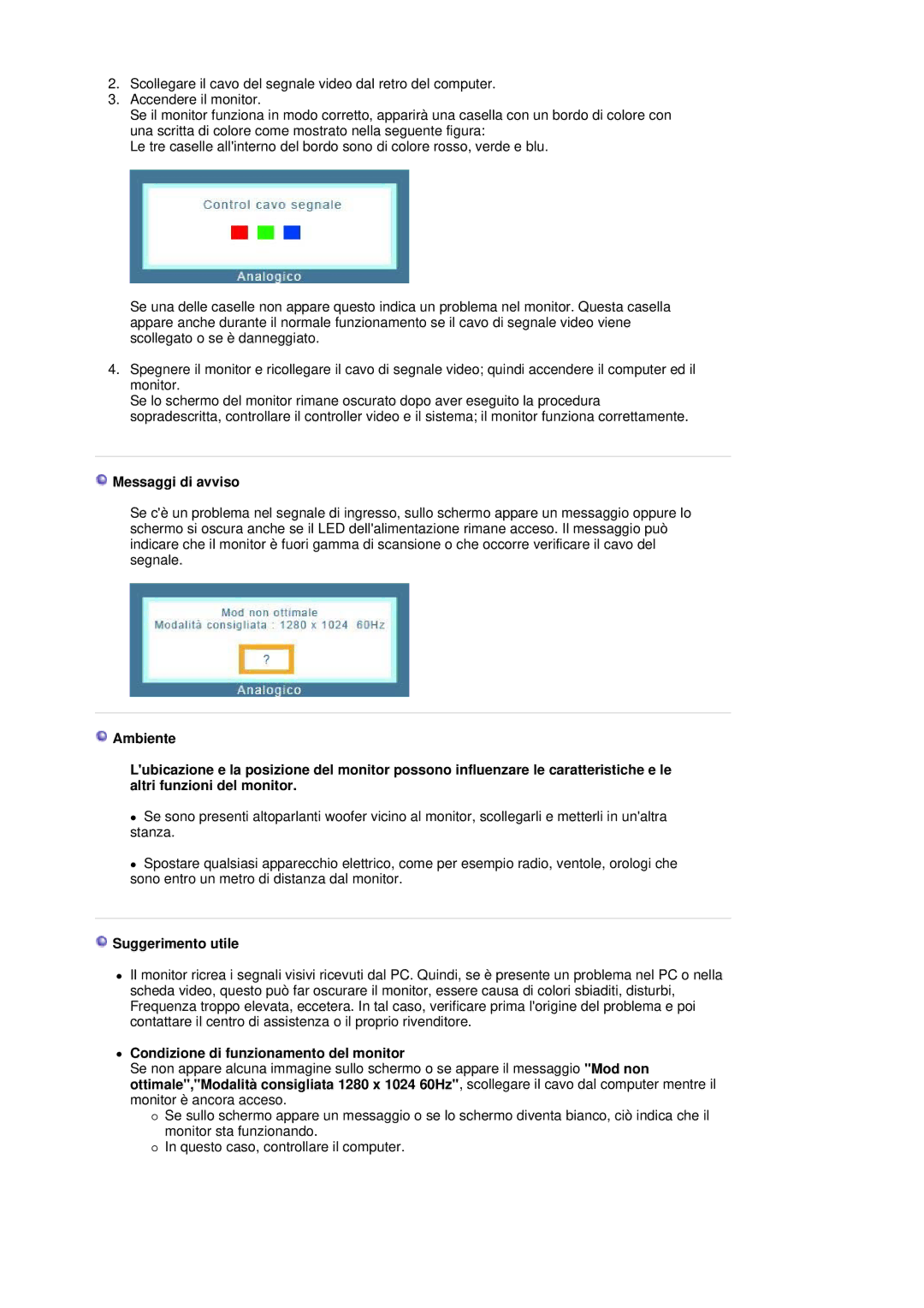 Samsung LS19HADKS7/EDC, LS19HADKSP/EDC Messaggi di avviso, Suggerimento utile, Condizione di funzionamento del monitor 