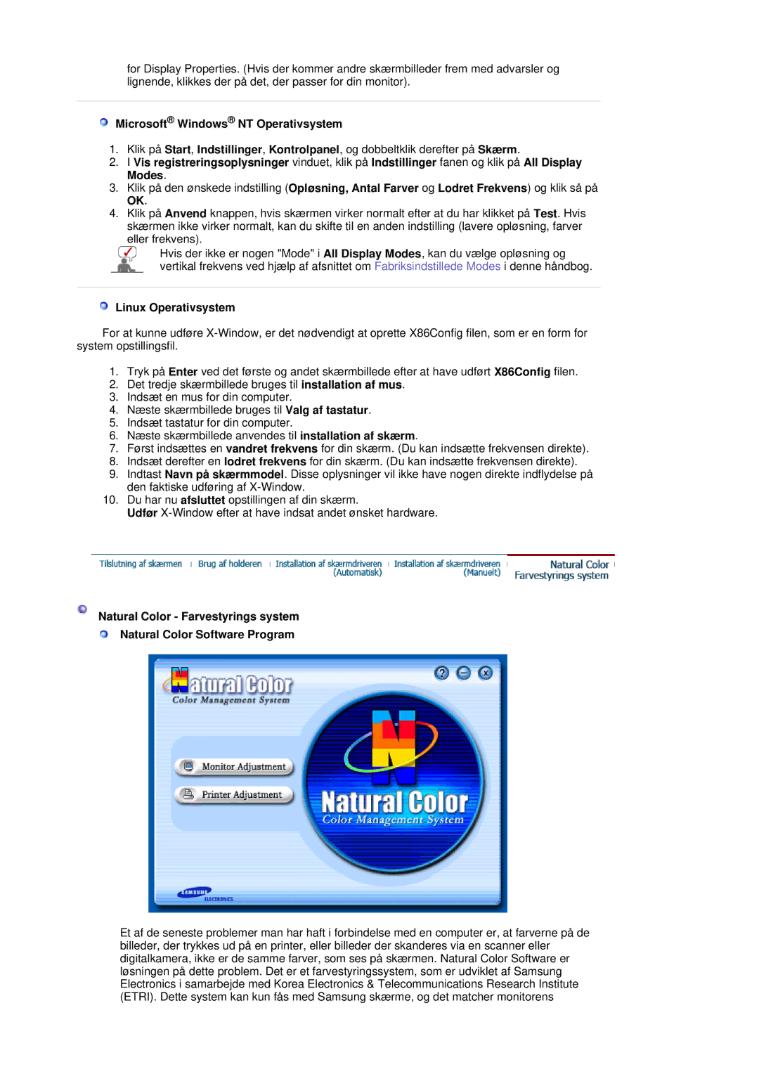 Samsung LS19HADKSE/EDC, LS19HADKSP/EDC, LS17HADKSX/EDC manual Microsoft Windows NT Operativsystem, Linux Operativsystem 