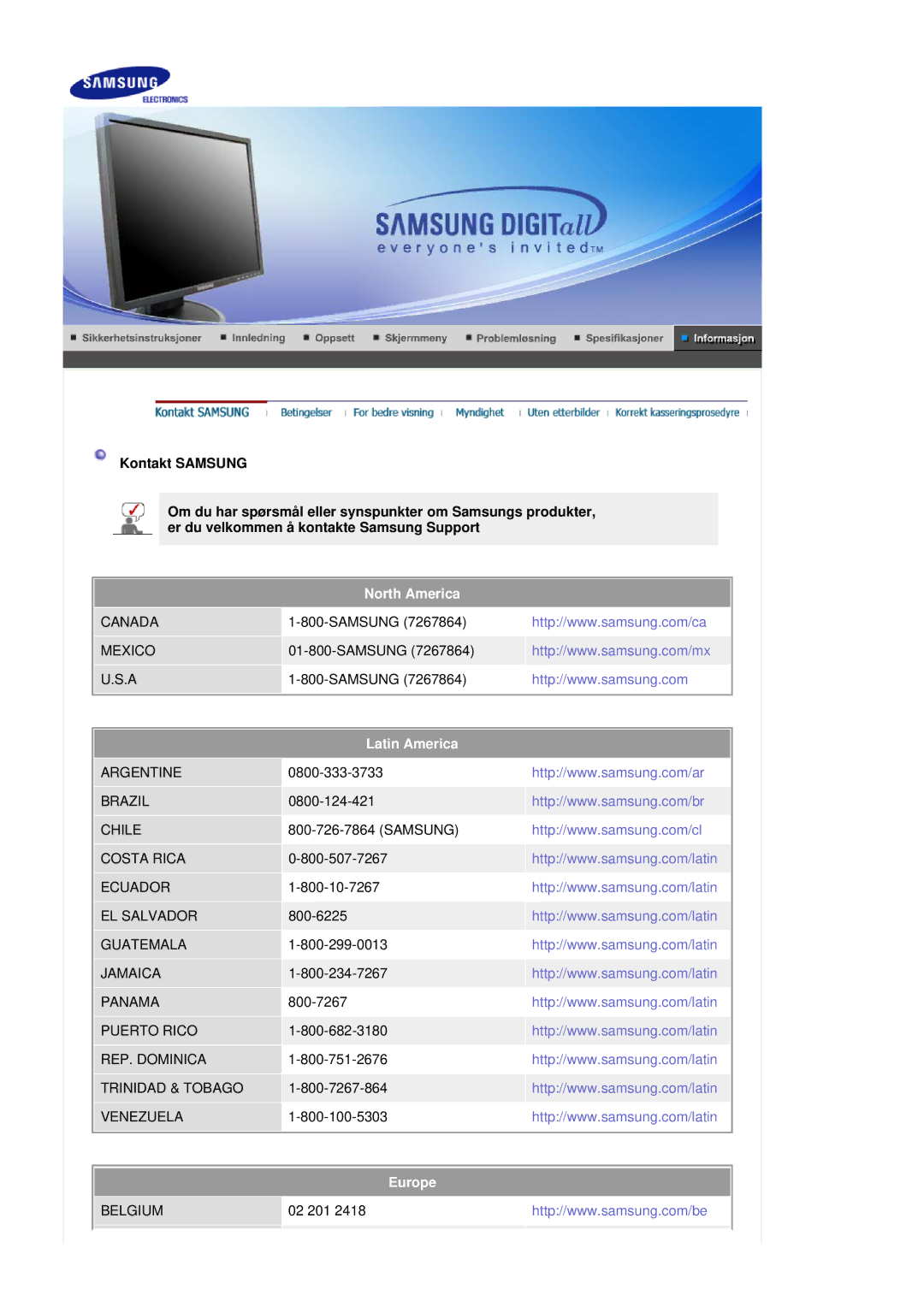 Samsung LS19HADKS7/EDC, LS19HADKSP/EDC, LS19HADKSE/EDC, LS17HADKSX/EDC, LS17HADKSH/EDC manual North America 