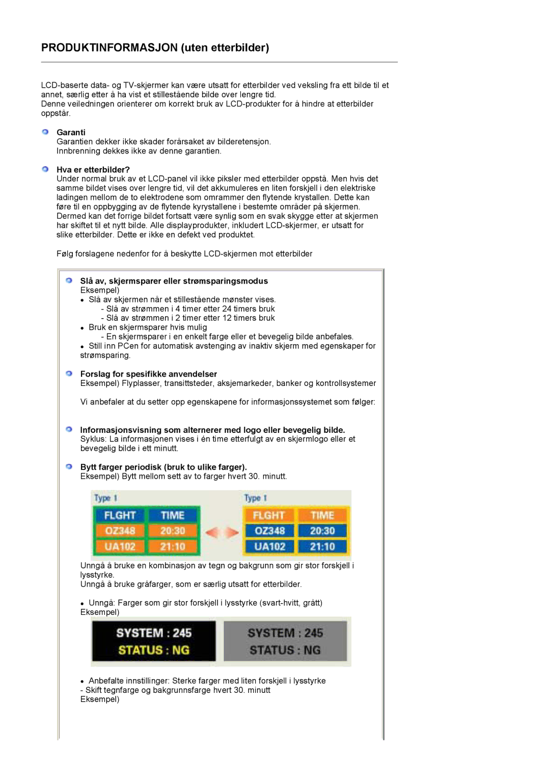 Samsung LS19HADKS7/EDC, LS19HADKSP/EDC manual Garanti, Hva er etterbilder?, Slå av, skjermsparer eller strømsparingsmodus 