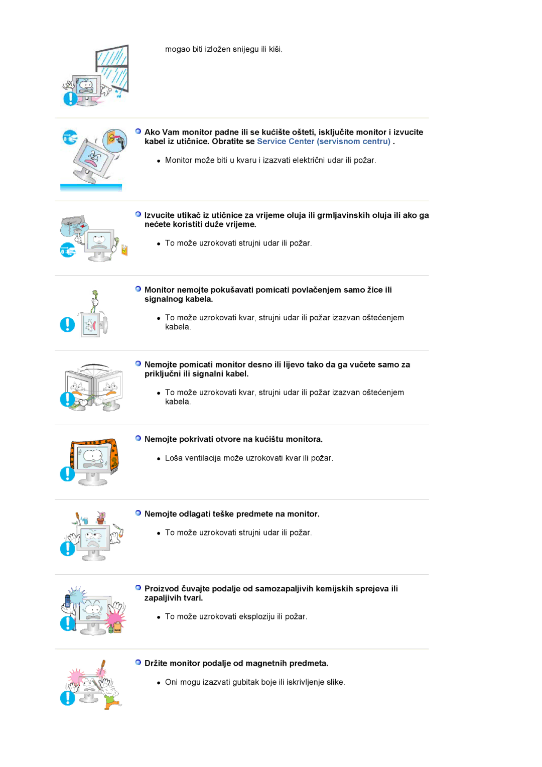 Samsung LS17HADKSX/EDC manual Nemojte pokrivati otvore na kućištu monitora, Nemojte odlagati teške predmete na monitor 