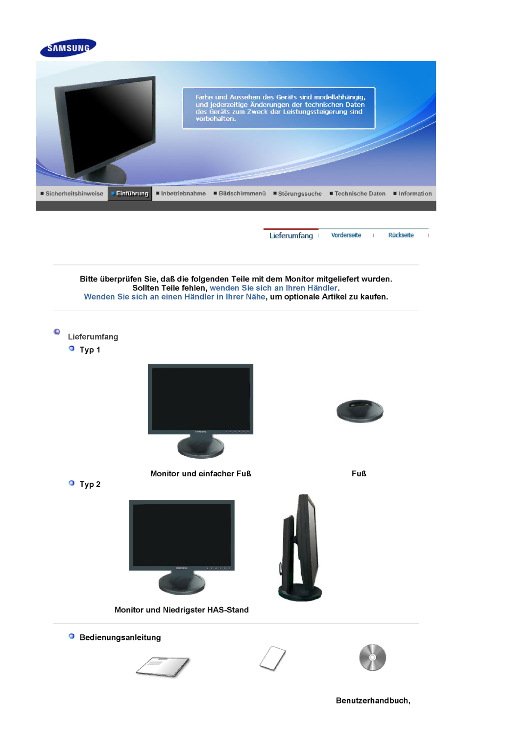 Samsung LS19HAKCSQ/EDC manual Lieferumfang 