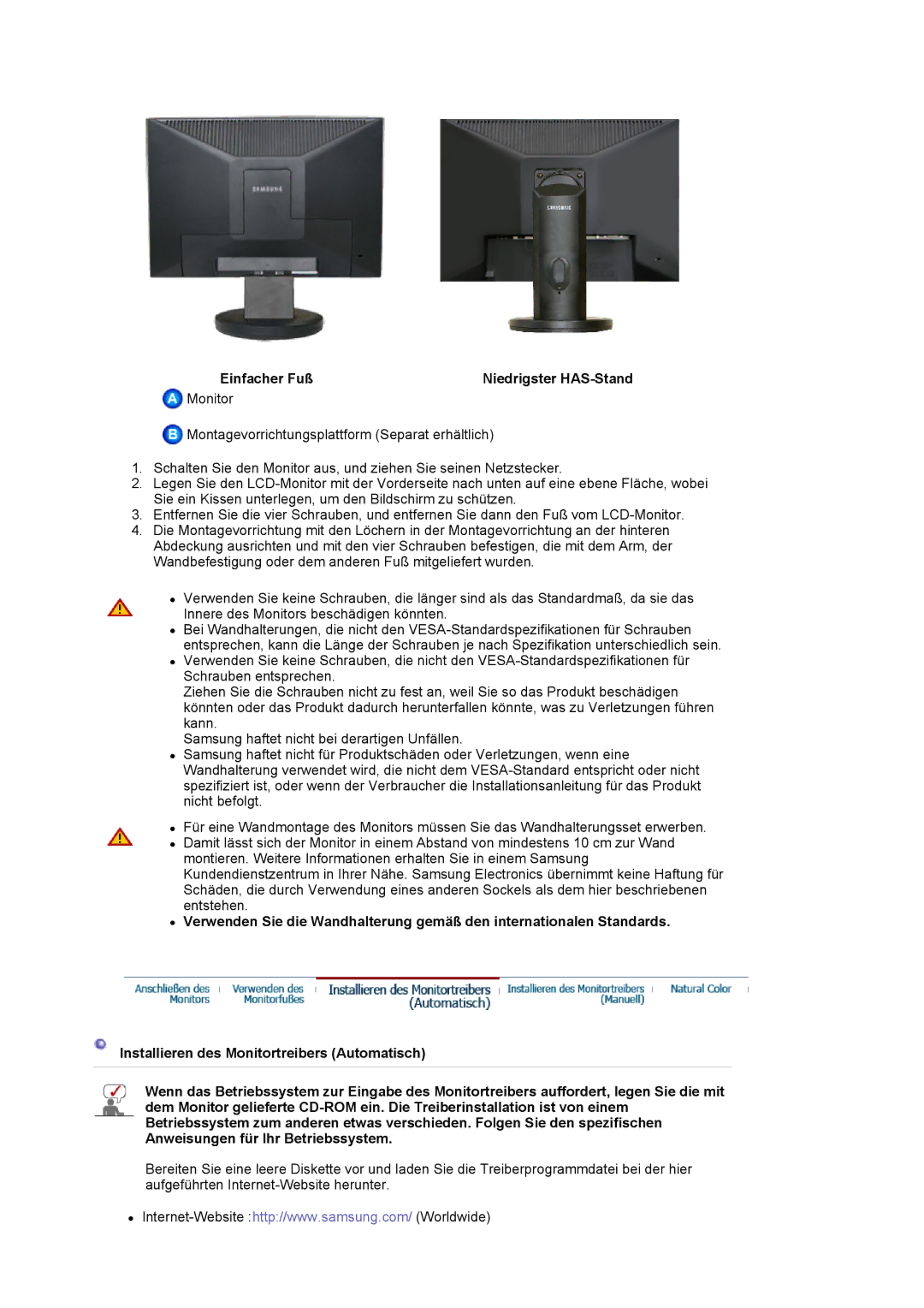 Samsung LS19HAKCSQ/EDC manual Einfacher Fuß Niedrigster HAS-Stand 