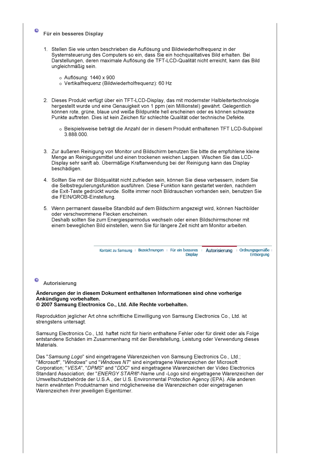 Samsung LS19HAKCSQ/EDC manual Für ein besseres Display, Autorisierung 