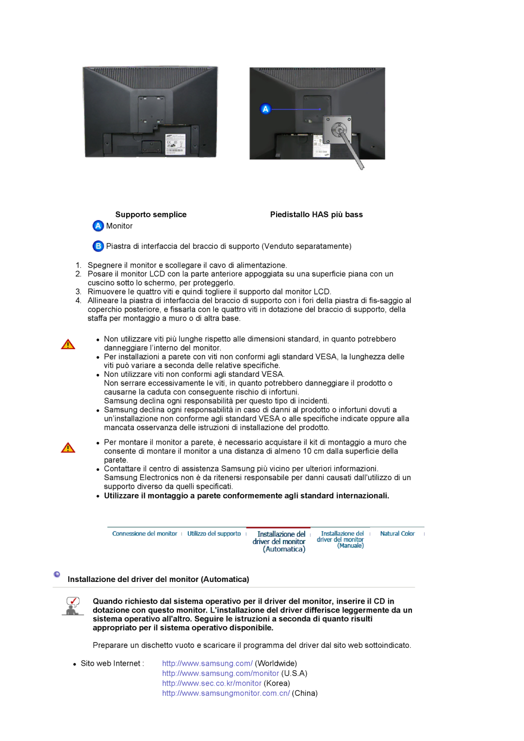 Samsung LS19HAKCSQ/EDC manual Supporto semplice Piedistallo has più bass 