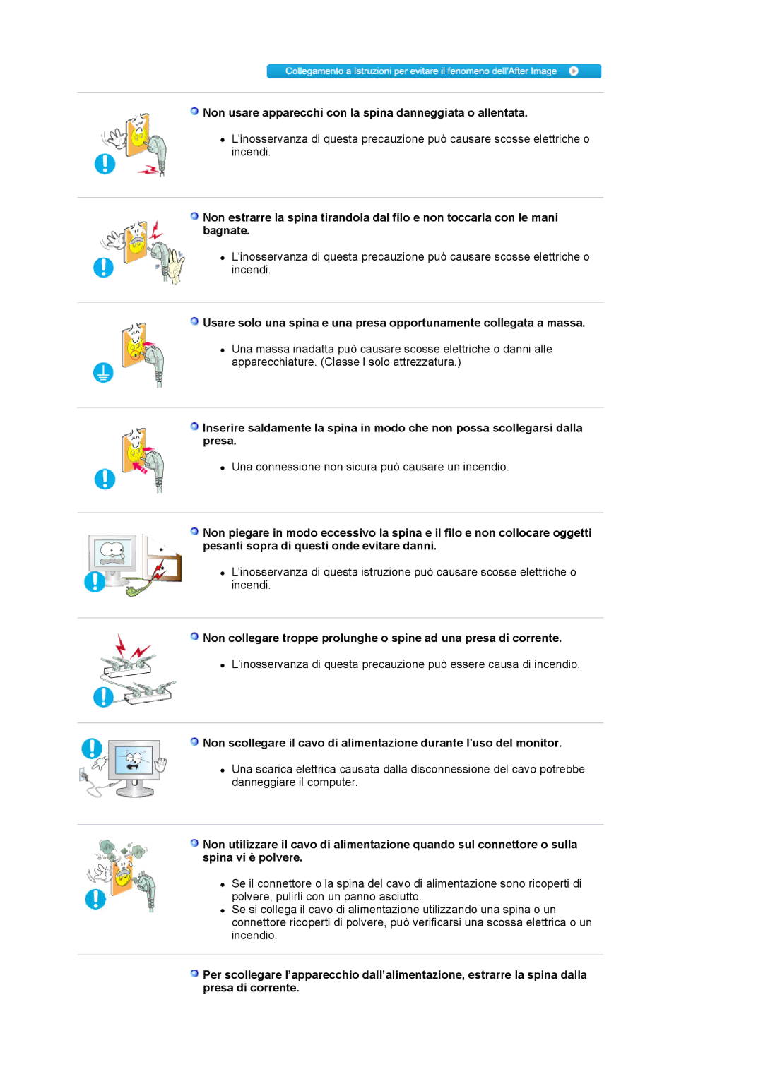 Samsung LS19HAKCSQ/EDC manual Non usare apparecchi con la spina danneggiata o allentata 