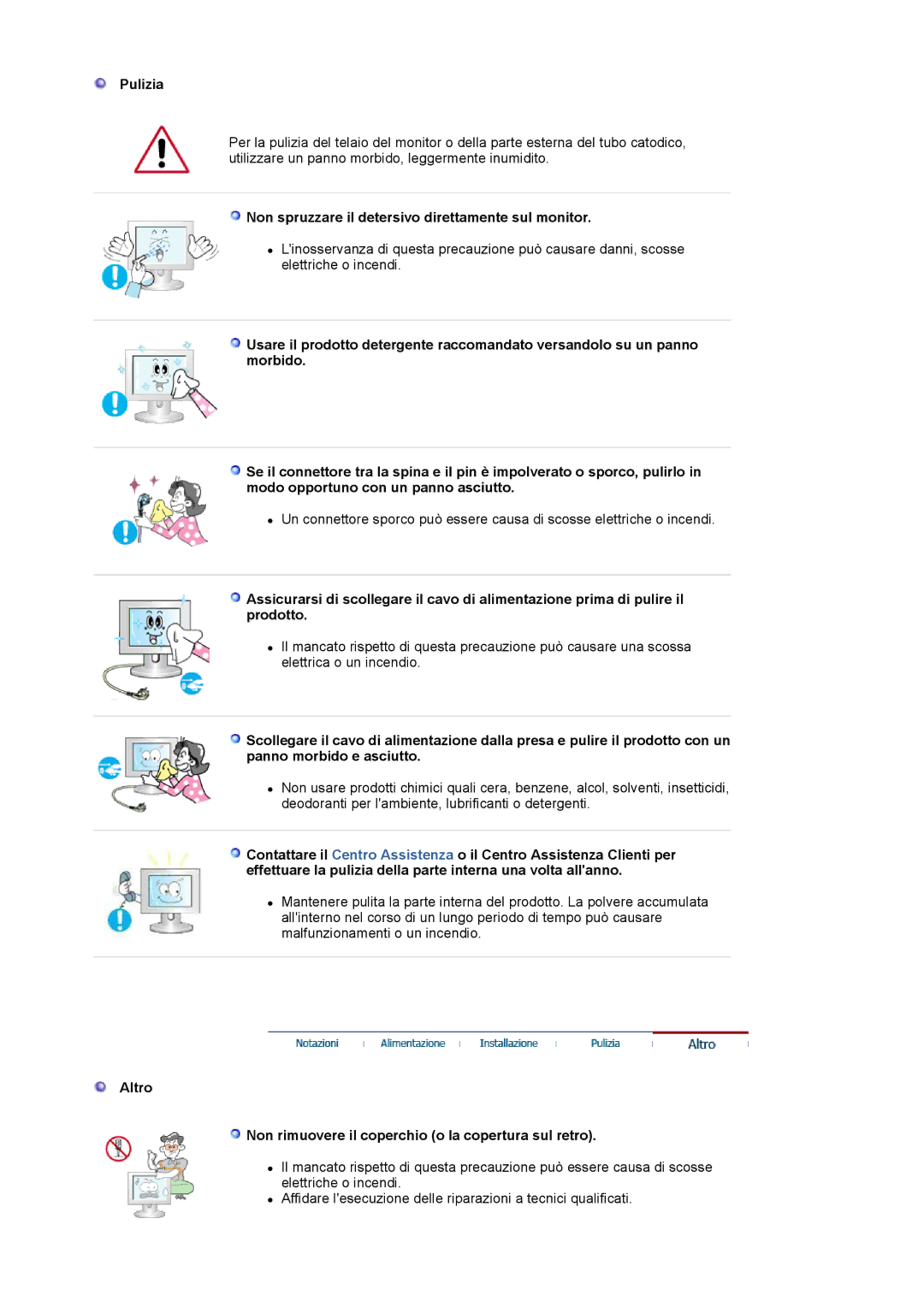 Samsung LS19HAKCSQ/EDC manual Pulizia, Non spruzzare il detersivo direttamente sul monitor 