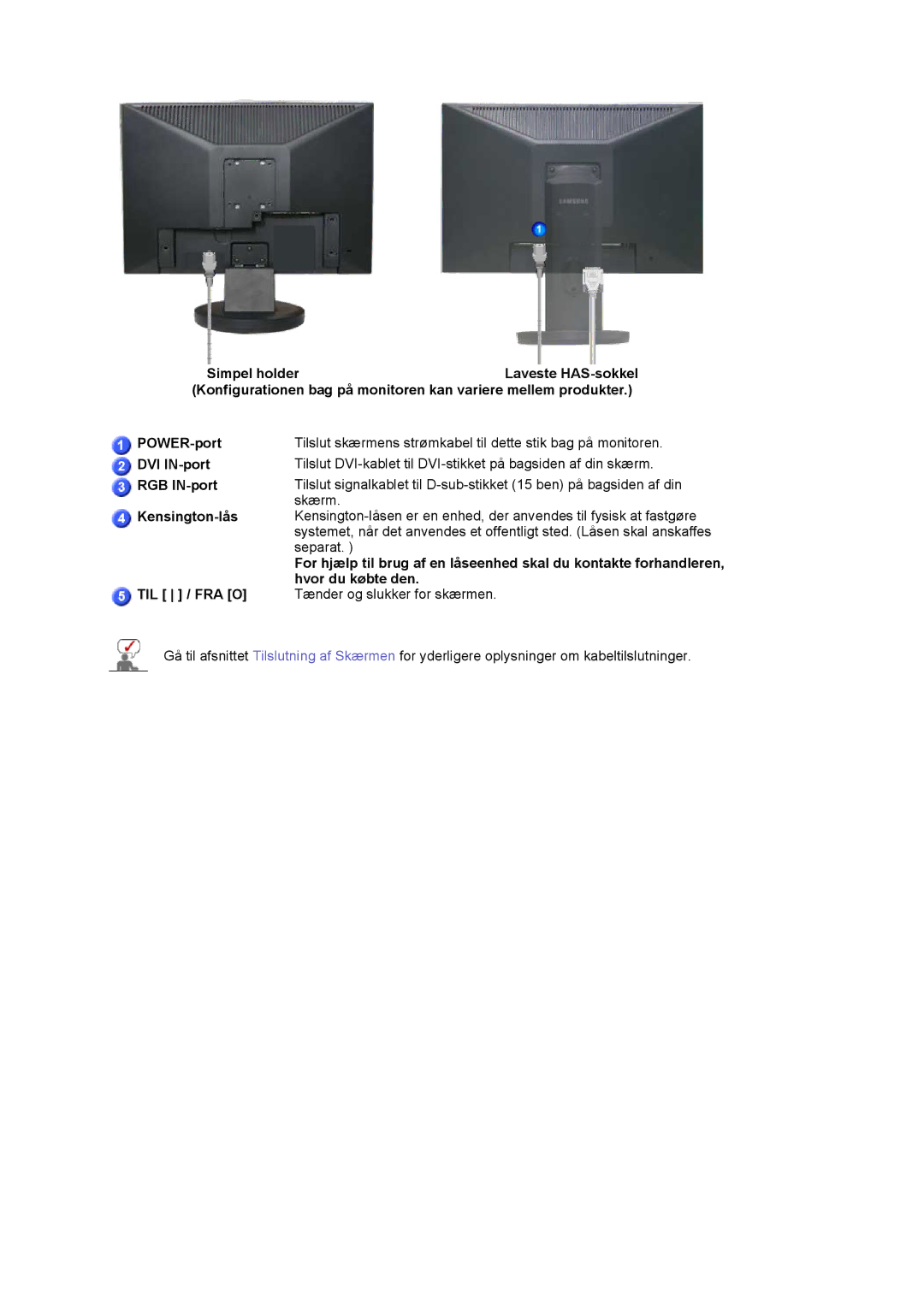 Samsung LS19HAKCSQ/EDC manual DVI IN-port, RGB IN-port, Kensington-lås, Hvor du købte den TIL / FRA O 