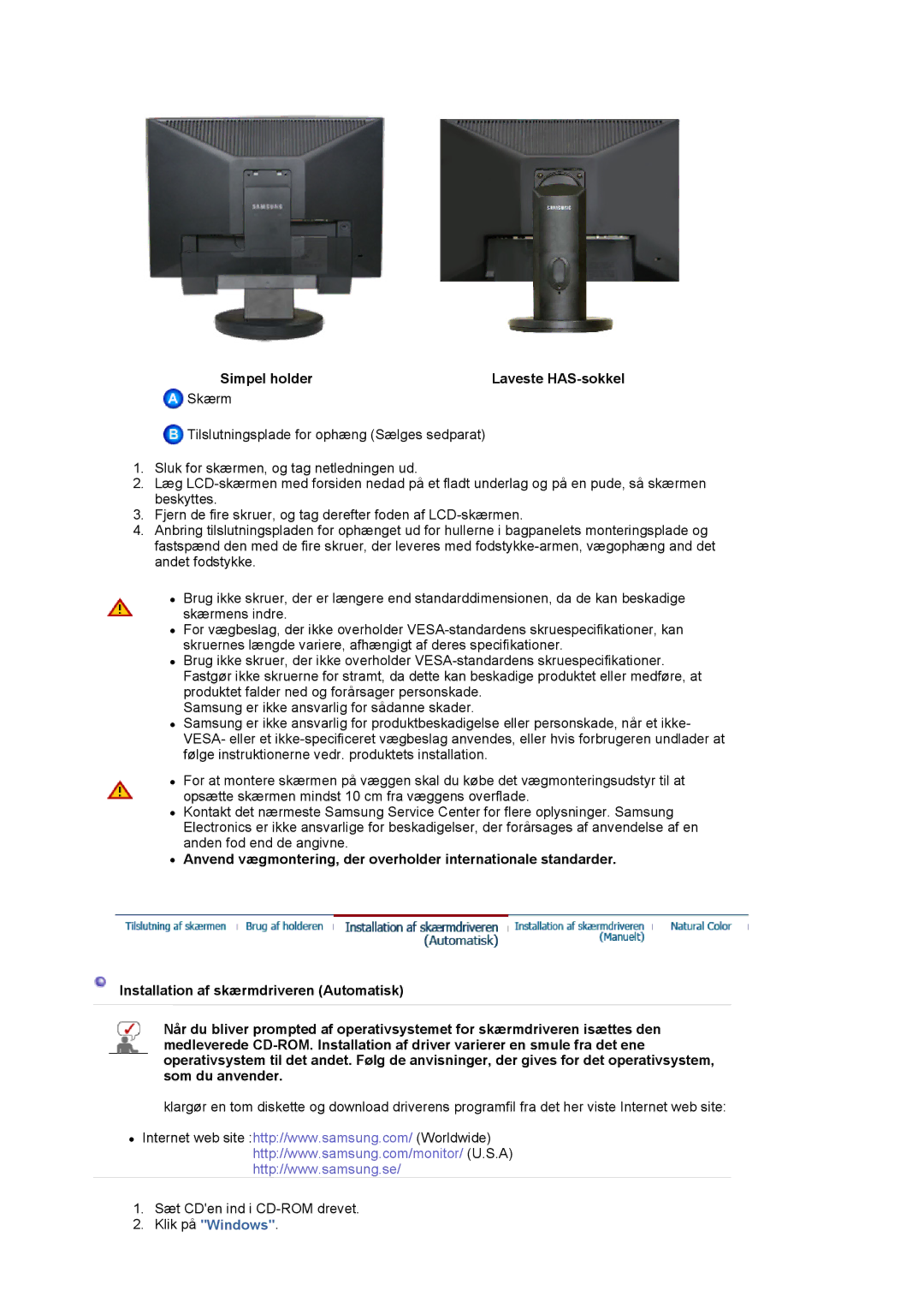 Samsung LS19HAKCSQ/EDC manual Simpel holder Laveste HAS-sokkel 