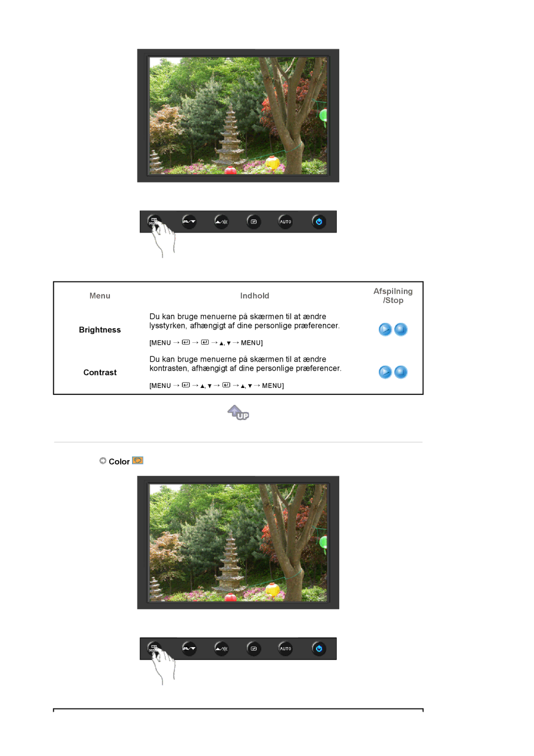 Samsung LS19HAKCSQ/EDC manual Brightness Contrast, Afspilning Stop, Color 