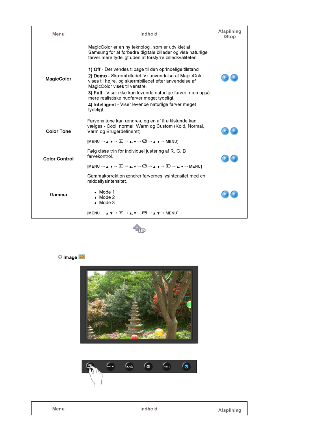 Samsung LS19HAKCSQ/EDC manual MagicColor Color Tone Color Control Gamma, Image, Menu Indhold Afspilning 