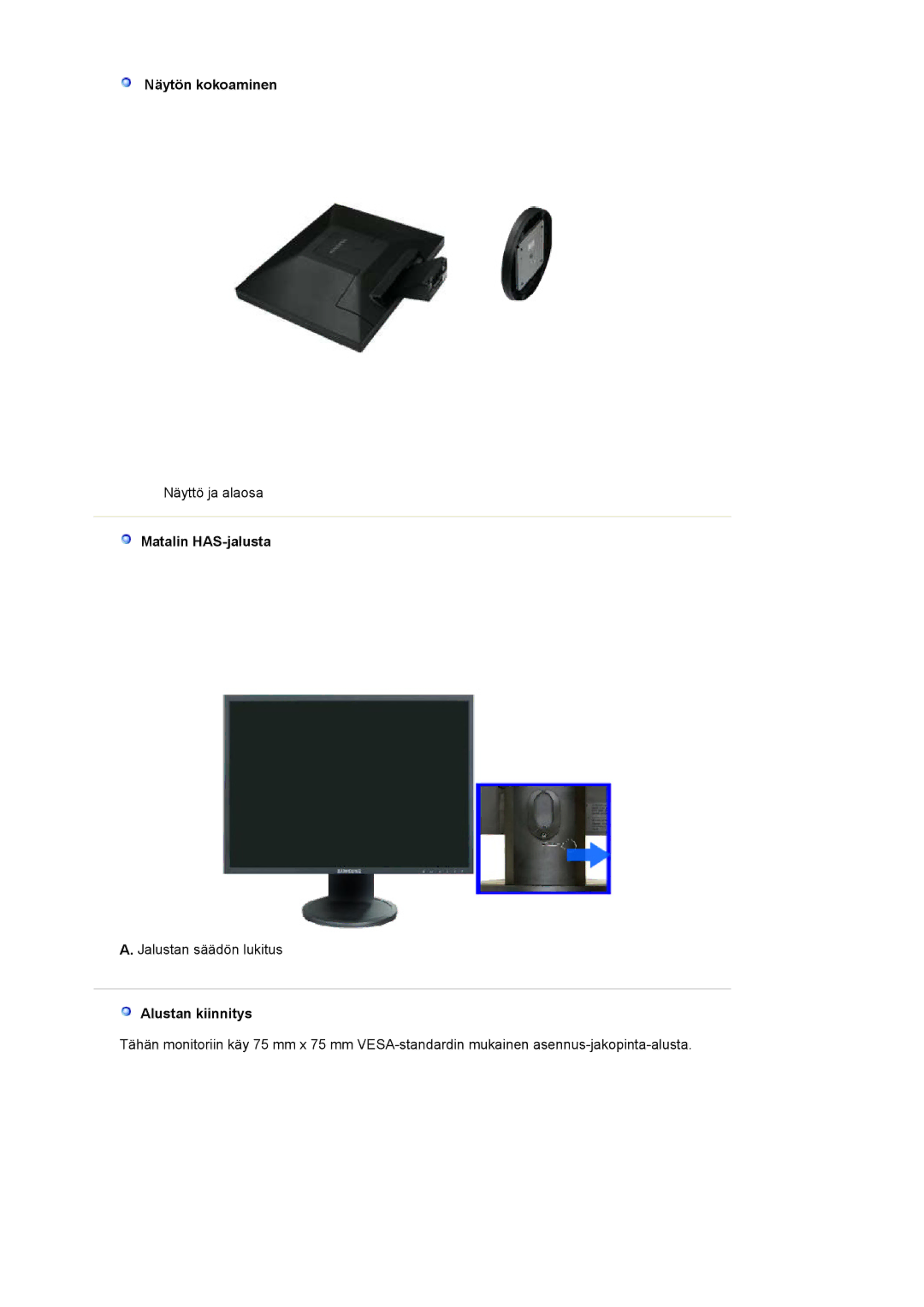 Samsung LS19HAKCSQ/EDC manual Näytön kokoaminen, Alustan kiinnitys 