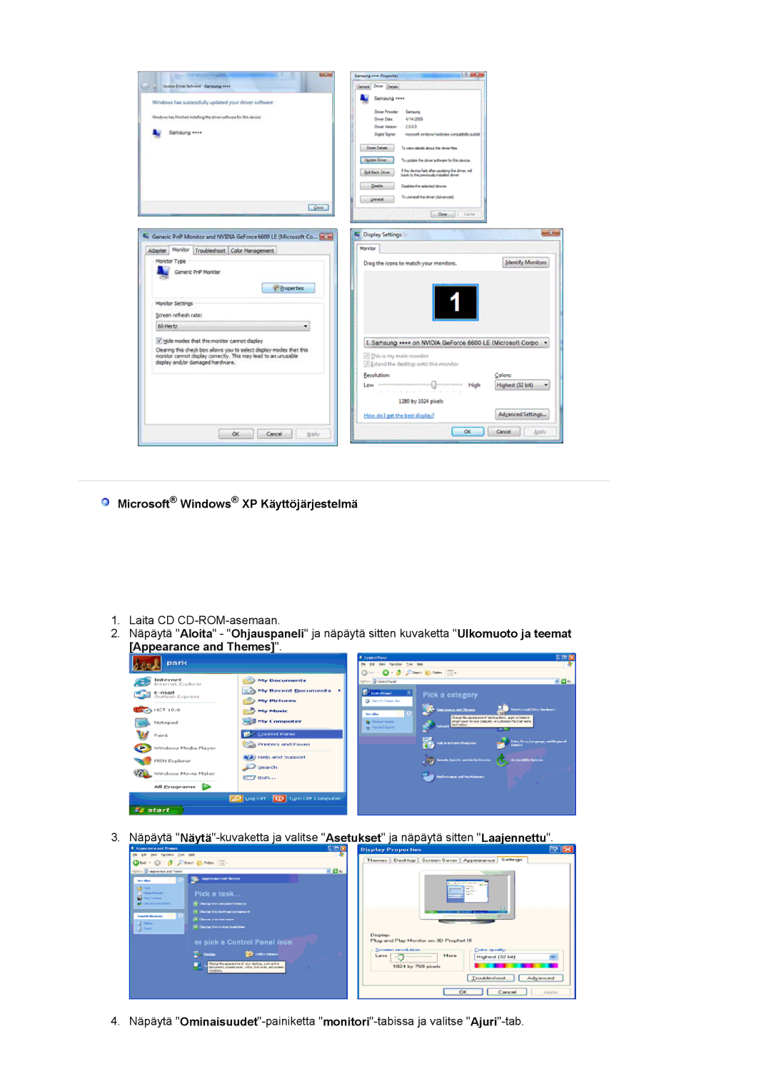 Samsung LS19HAKCSQ/EDC manual Microsoft Windows XP Käyttöjärjestelmä 