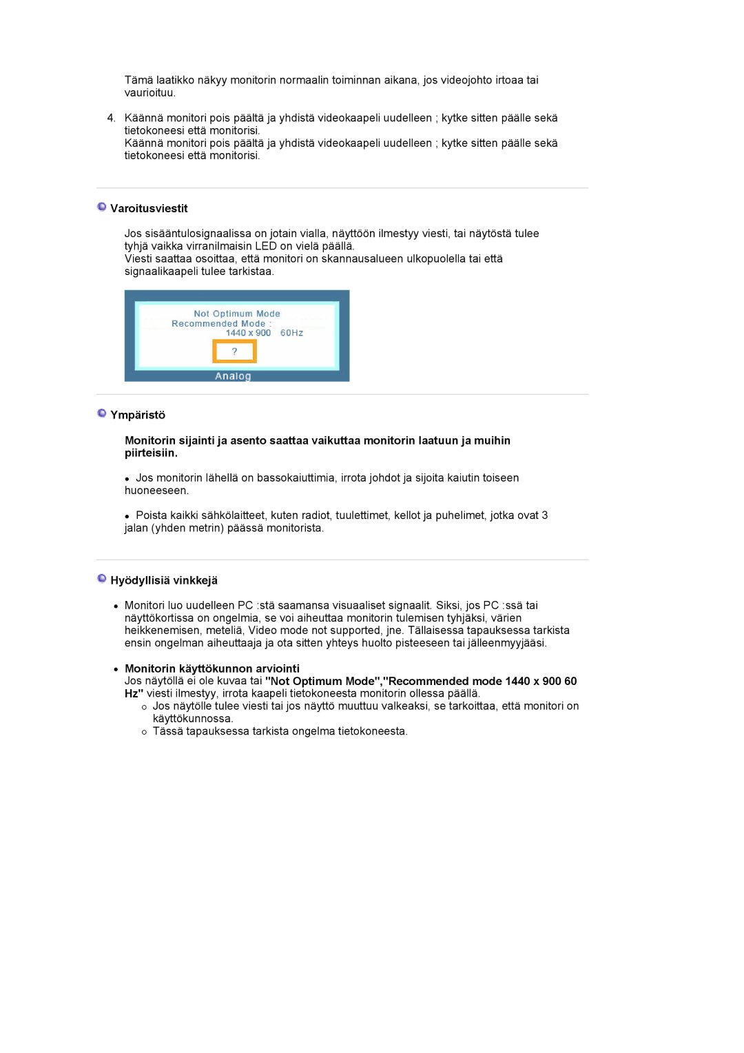 Samsung LS19HAKCSQ/EDC manual Varoitusviestit, Hyödyllisiä vinkkejä 