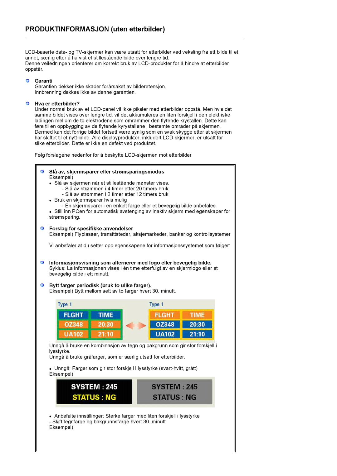 Samsung LS19HAKCSQ/EDC manual Garanti, Hva er etterbilder?, Slå av, skjermsparer eller strømsparingsmodus 