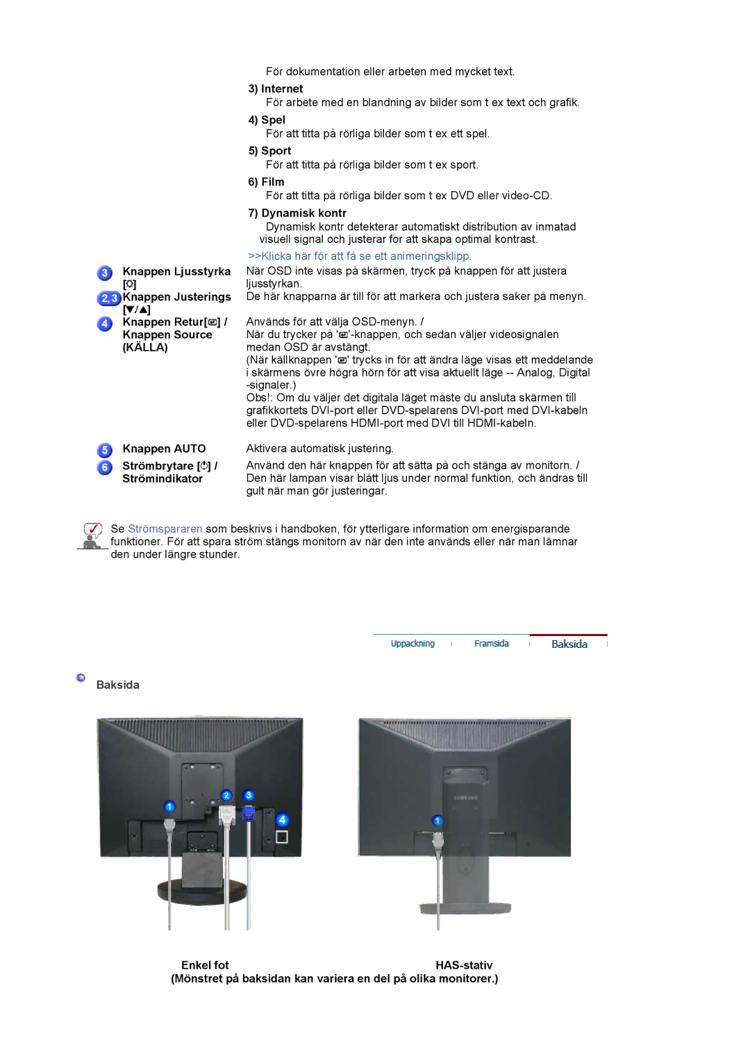 Samsung LS19HAKCSQ/EDC manual Baksida 