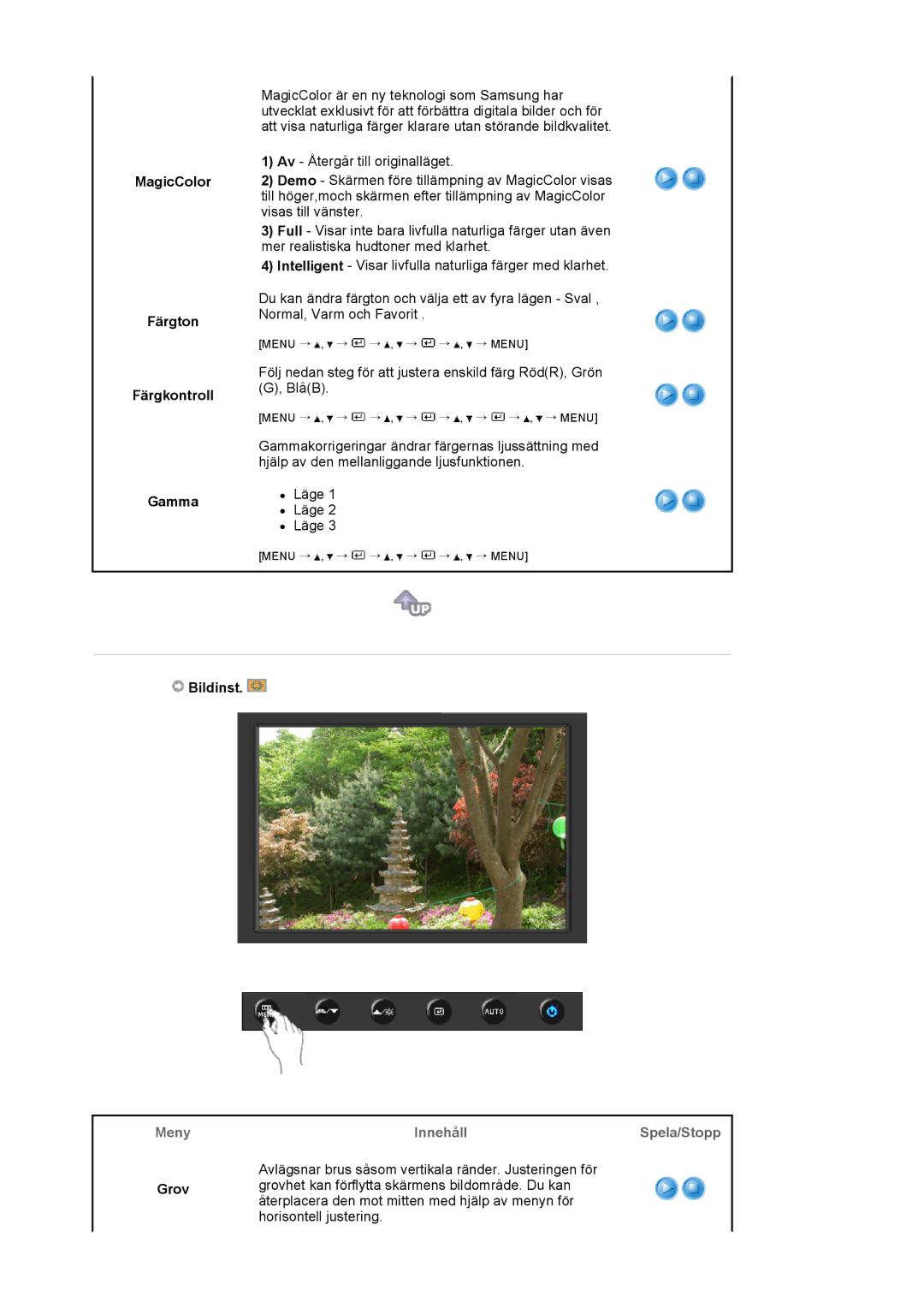 Samsung LS19HAKCSQ/EDC manual MagicColor Färgton Färgkontroll Gamma, Bildinst, Grov 