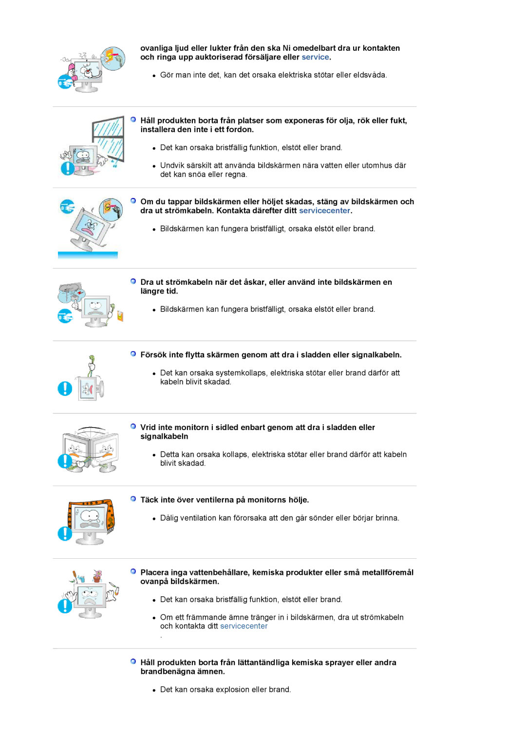 Samsung LS19HAKCSQ/EDC manual Täck inte över ventilerna på monitorns hölje 