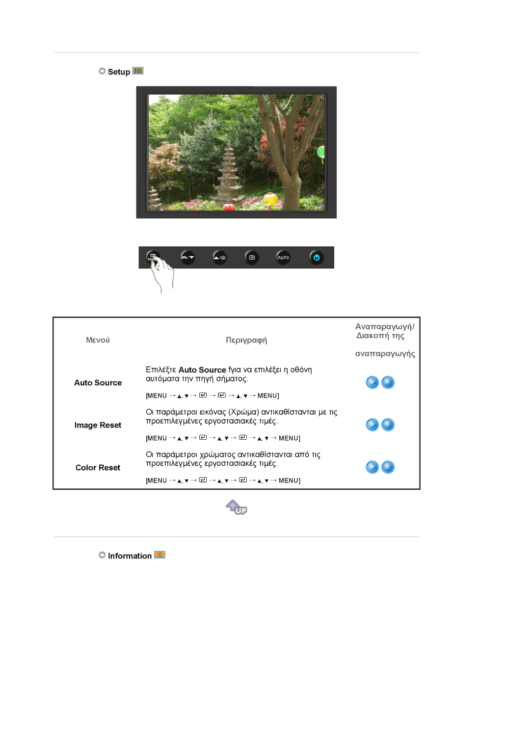 Samsung LS19HAKCSQ/EDC manual Setup, Auto Source, Image Reset, Color Reset, Information 