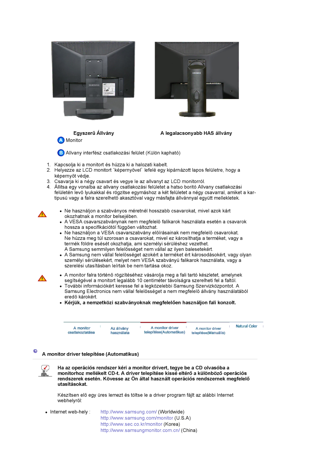 Samsung LS19HAKCSQ/EDC manual Egyszerű Állvány Legalacsonyabb has állvány 