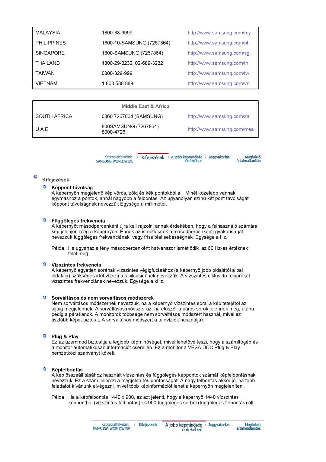 Samsung LS19HAKCSQ/EDC manual Middle East & Africa, Kifejezések 