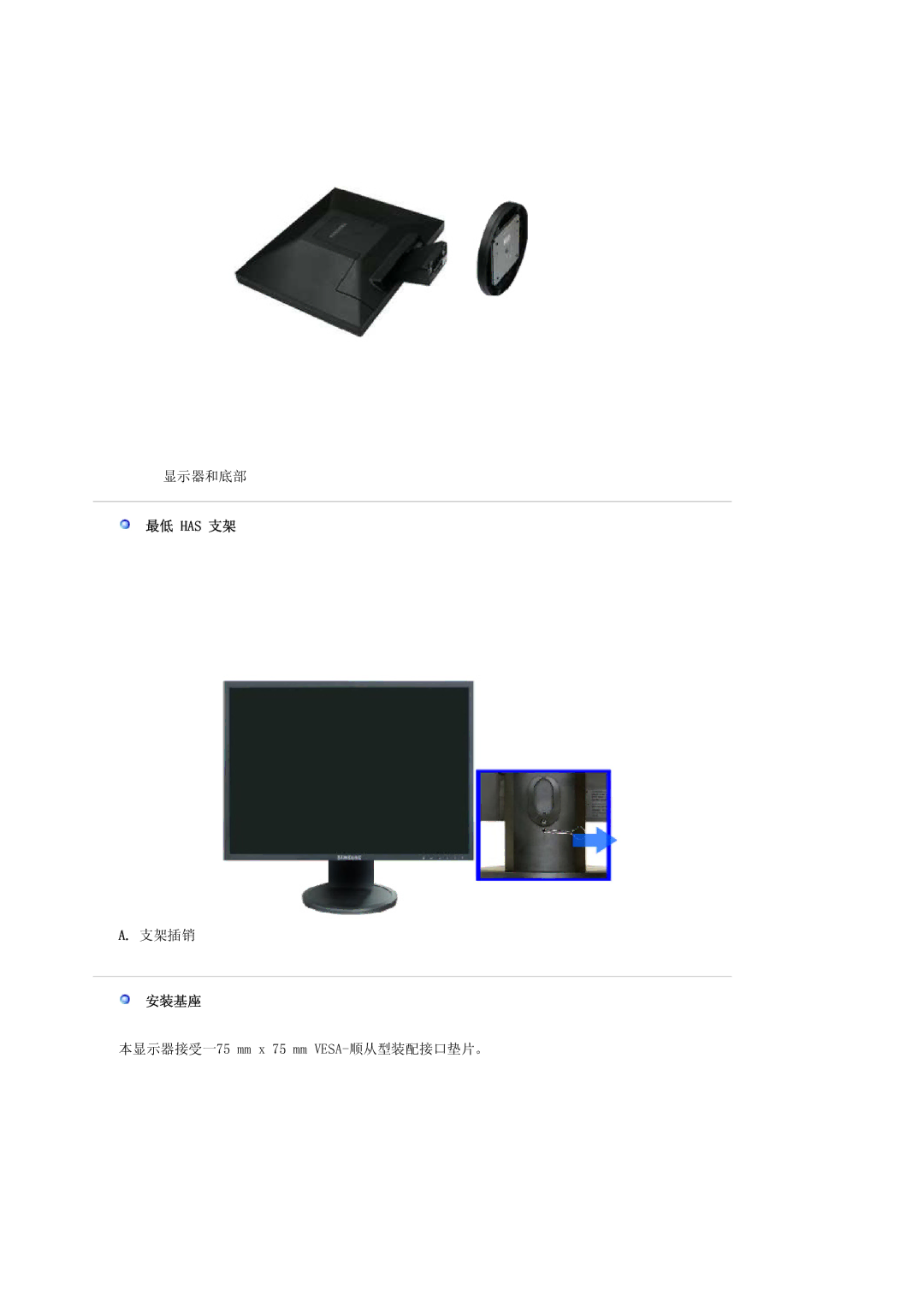 Samsung LS19HAKCSQ/EDC manual 最低 has 支架, 安装基座 