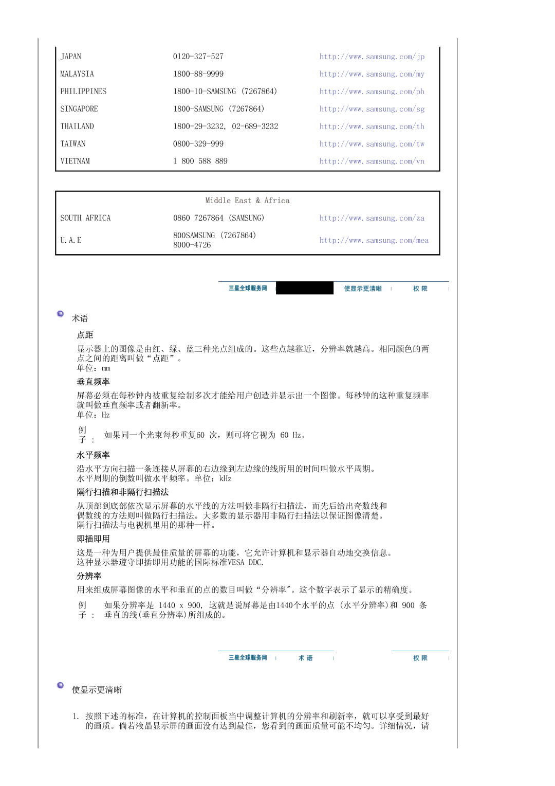 Samsung LS19HAKCSQ/EDC manual Middle East & Africa, 使显示更清晰 