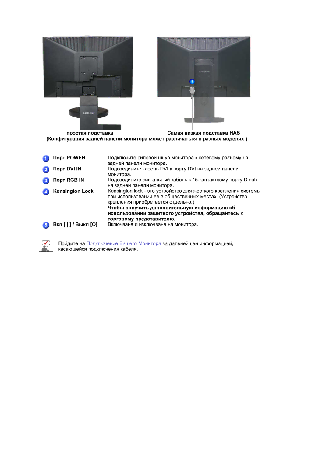 Samsung LS19HAKCSQ/EDC На задней панели монитора, Kensington Lock, При использовании ее в общественных местах. Устройство 