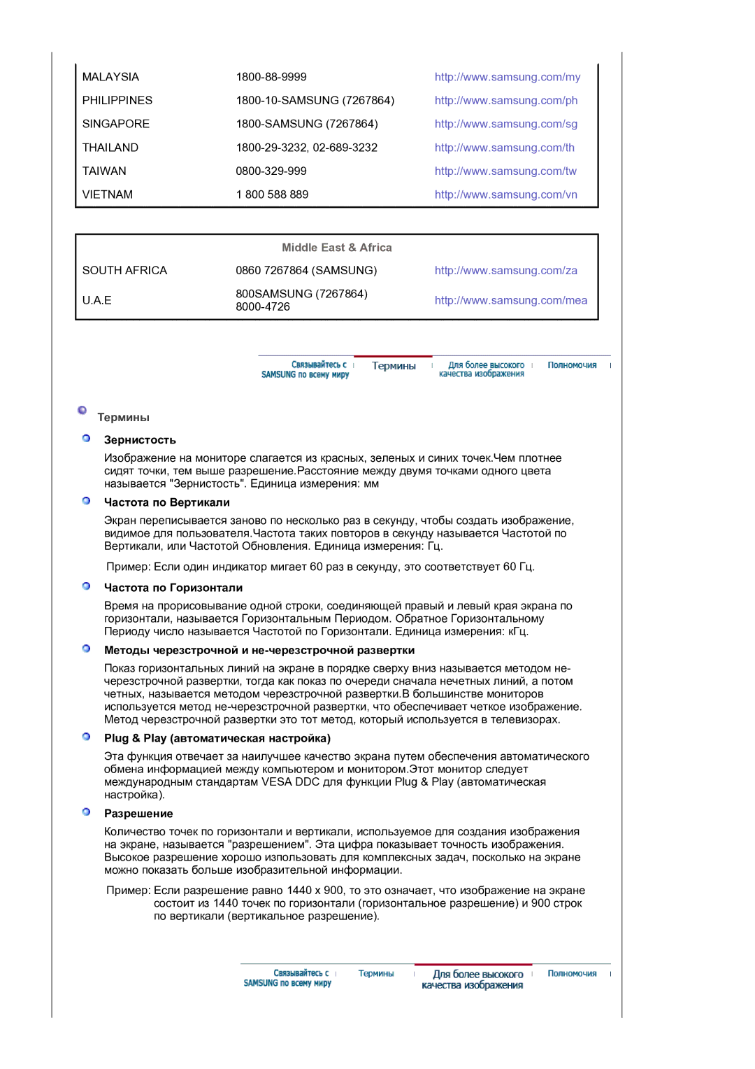 Samsung LS19HAKCSQ/EDC manual Middle East & Africa, Термины 