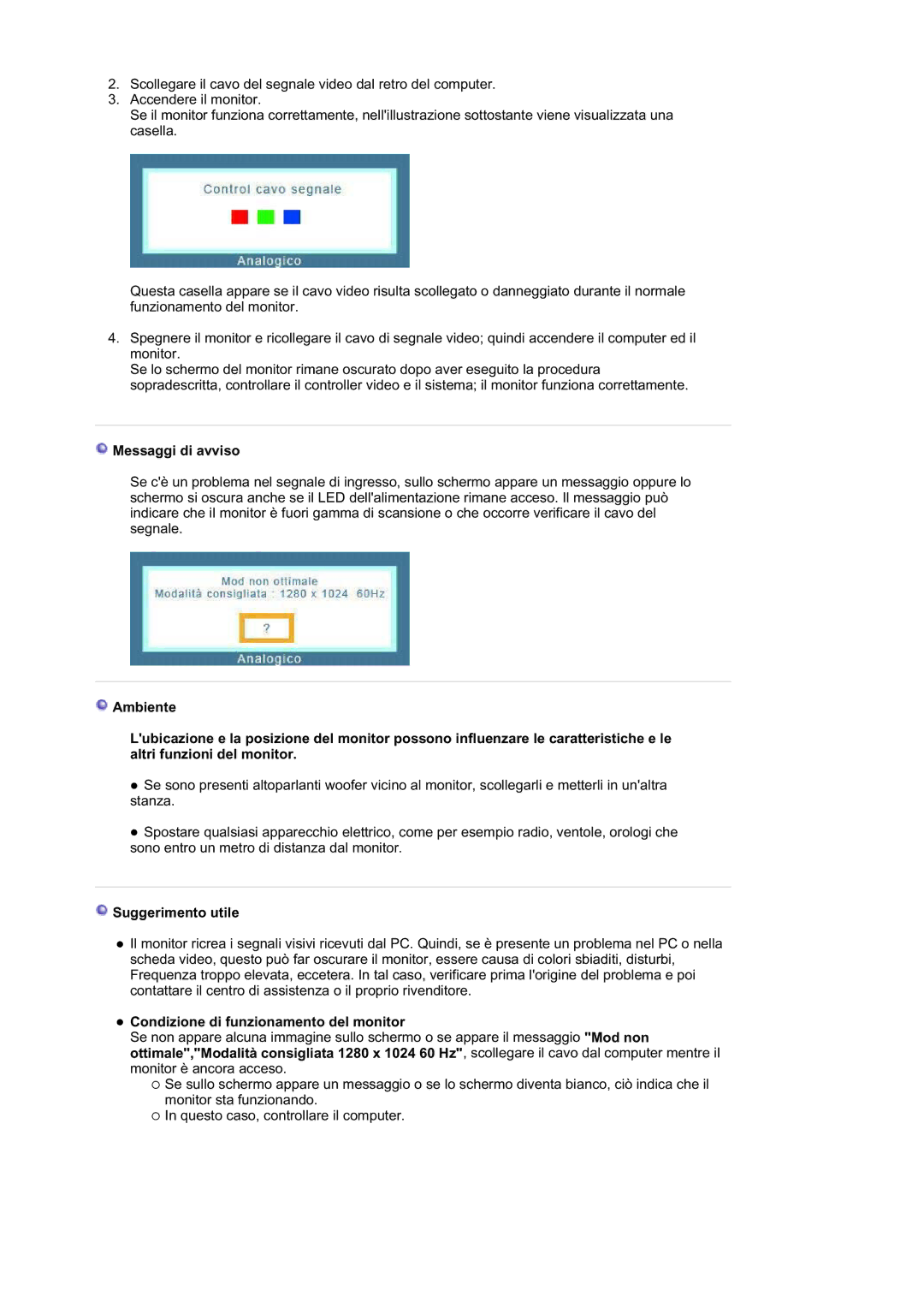 Samsung LS19HAAKB/XSE, LS19HALKSB/EDC manual Messaggi di avviso, Suggerimento utile, Condizione di funzionamento del monitor 