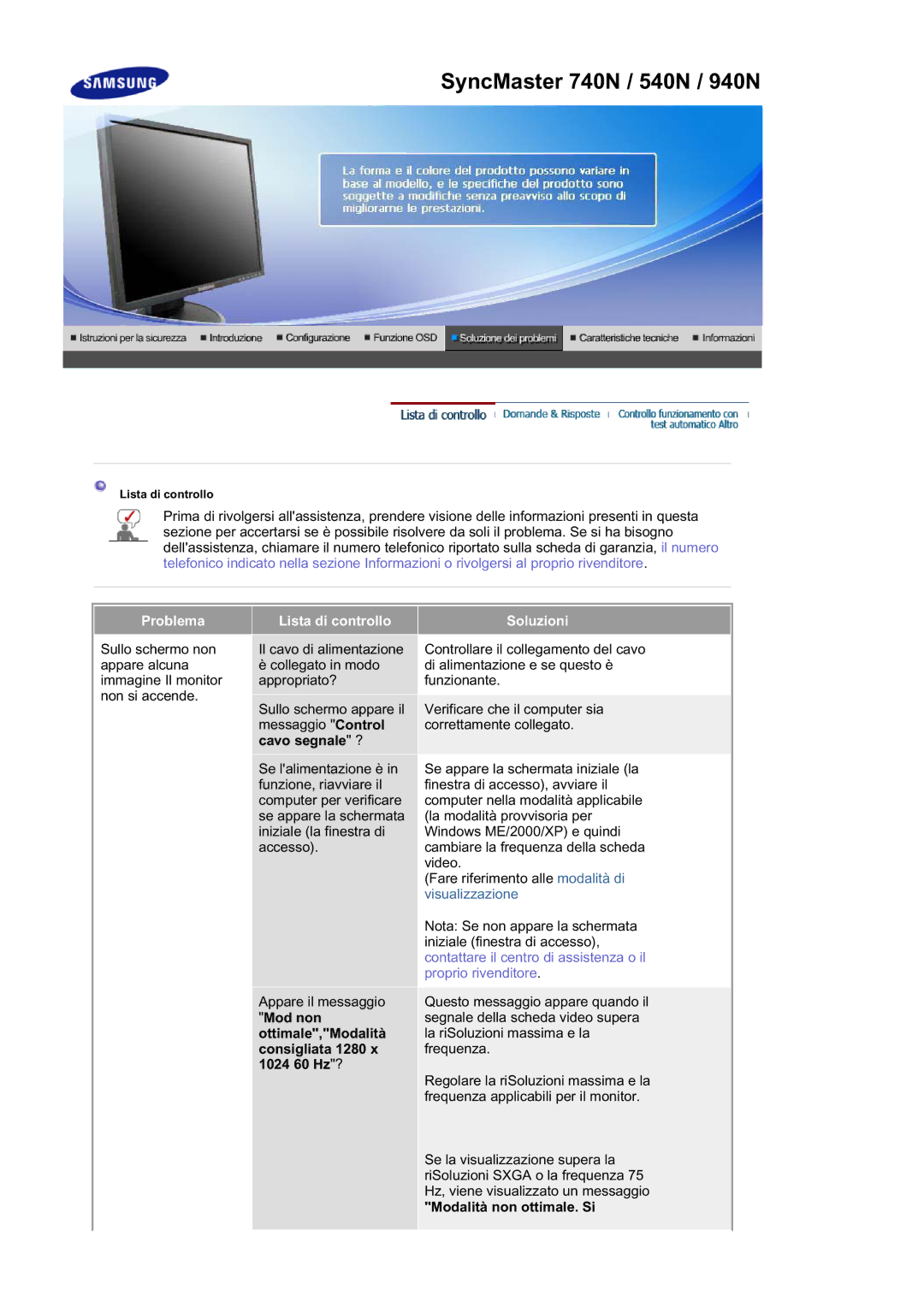 Samsung LS15HAAKS/CLC, LS19HALKSB/EDC, LS17HATTSQ/EDC, LS15HAAKS/EDC, LS17HAAES/EDC Cavo segnale ?, Modalità non ottimale. Si 