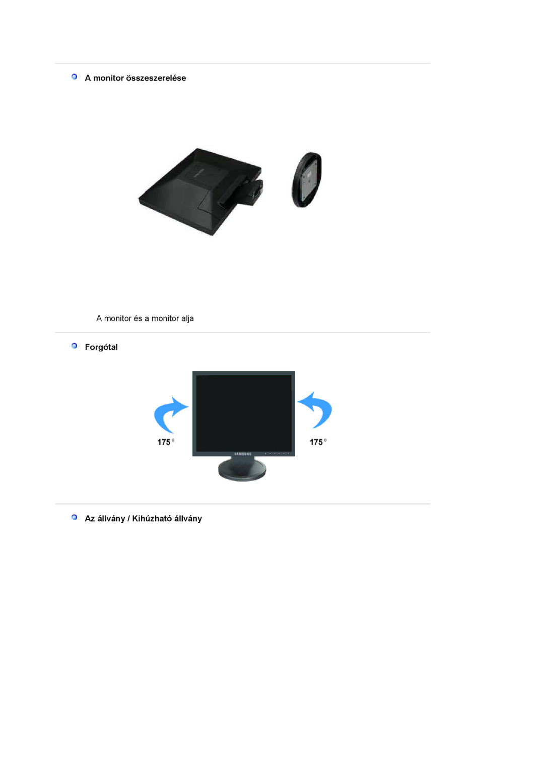 Samsung LS17HALKSY/EDC, LS19HALKSY/EDC manual Monitor összeszerelése, Forgótal Az állvány / Kihúzható állvány 