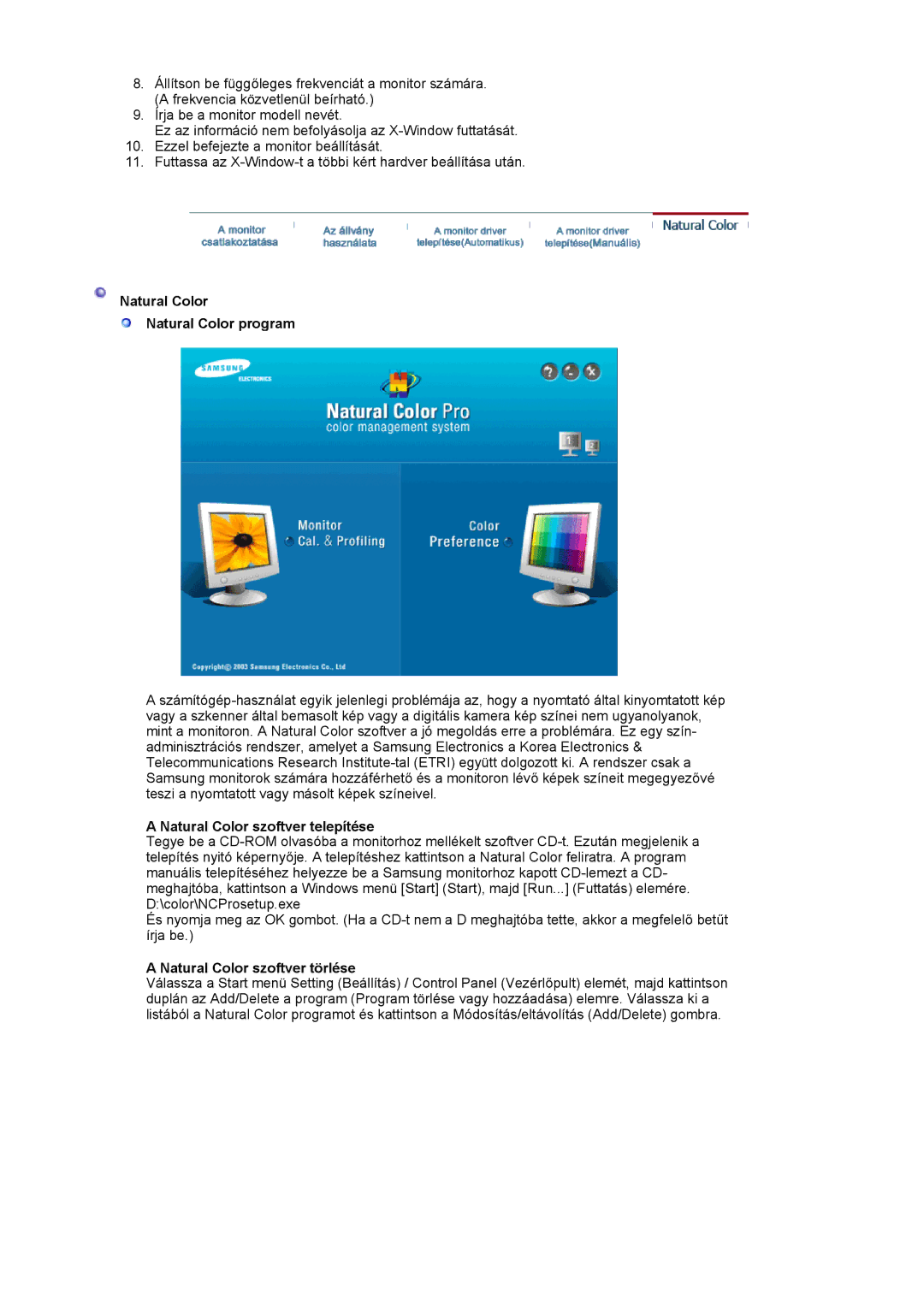 Samsung LS19HALKSY/EDC, LS17HALKSY/EDC manual Natural Color Natural Color program, Natural Color szoftver telepítése 