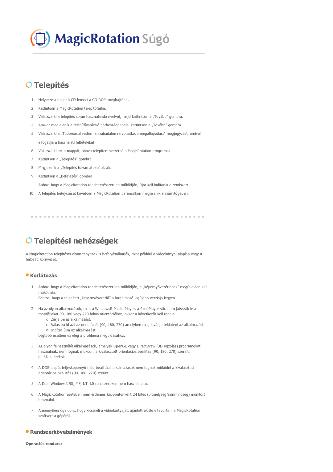 Samsung LS19HALKSY/EDC, LS17HALKSY/EDC manual Telepítés 