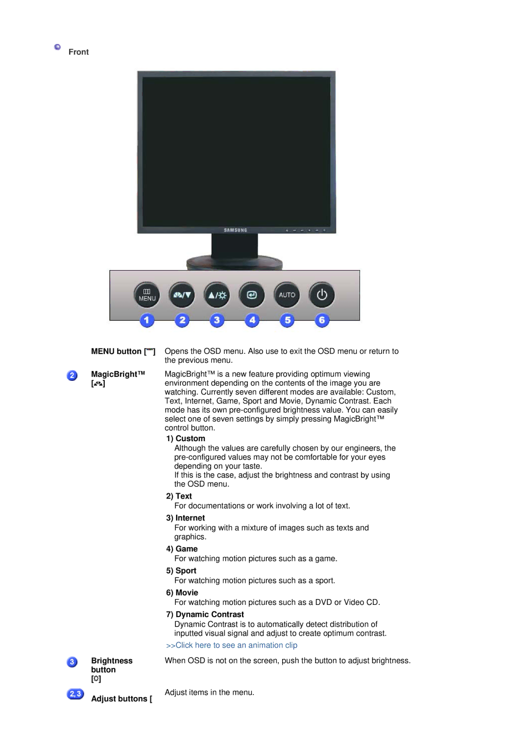 Samsung LS19HALKSY/EDC, LS17HALKSY/EDC manual Front 