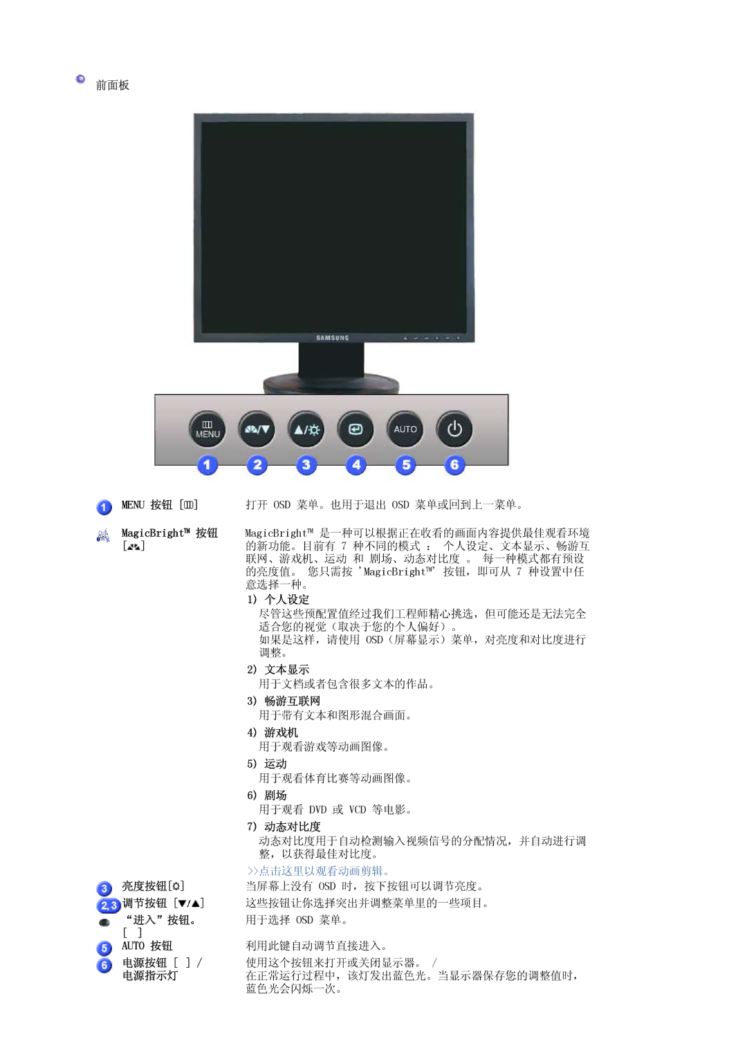 Samsung LS19HALKSY/EDC, LS17HALKSY/EDC manual 前面板 