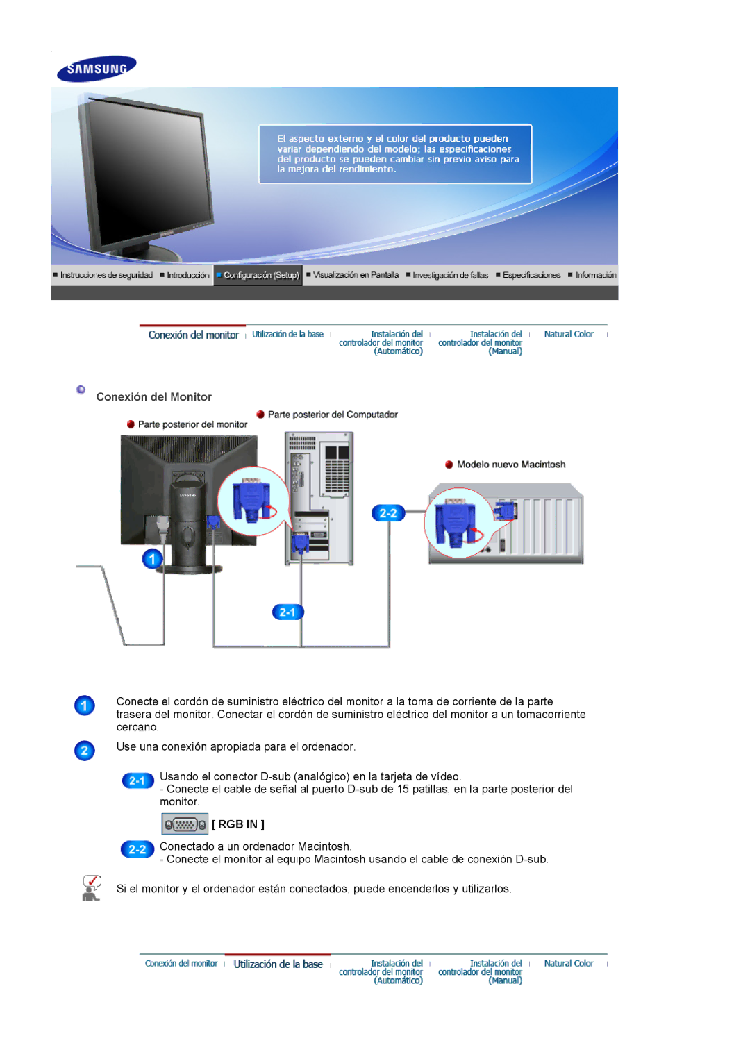 Samsung LS19HALKSZ/EDC manual Conexión del Monitor, Rgb 