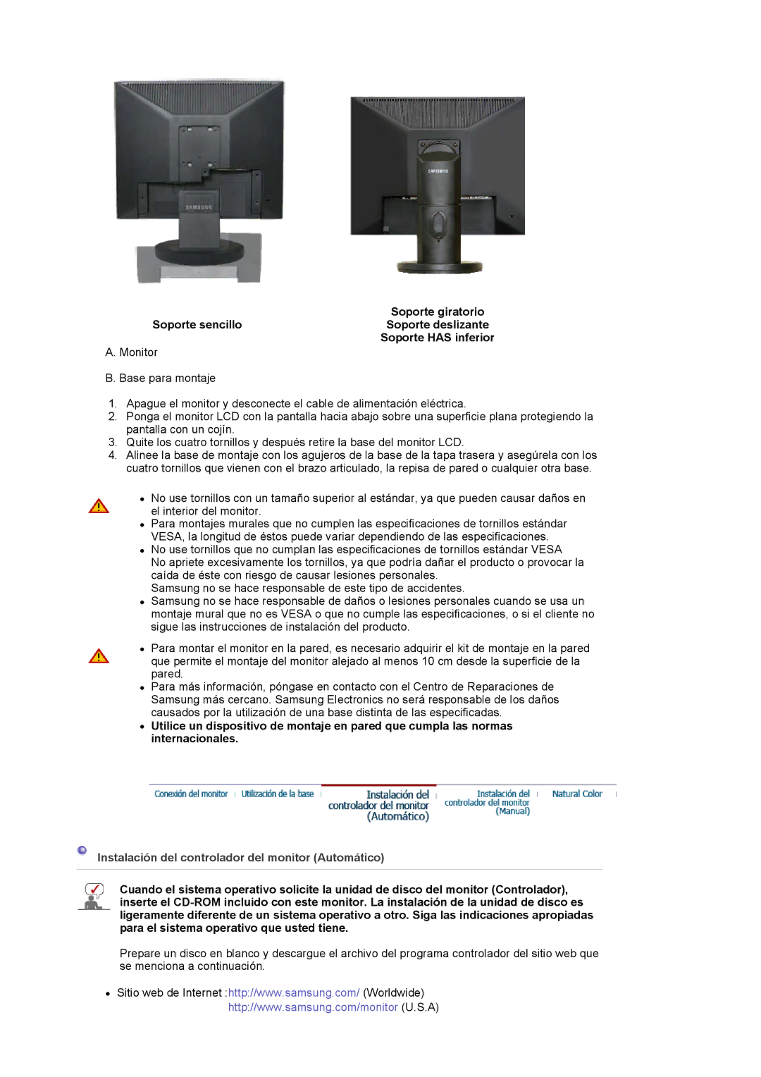 Samsung LS19HALKSZ/EDC manual Instalación del controlador del monitor Automático 