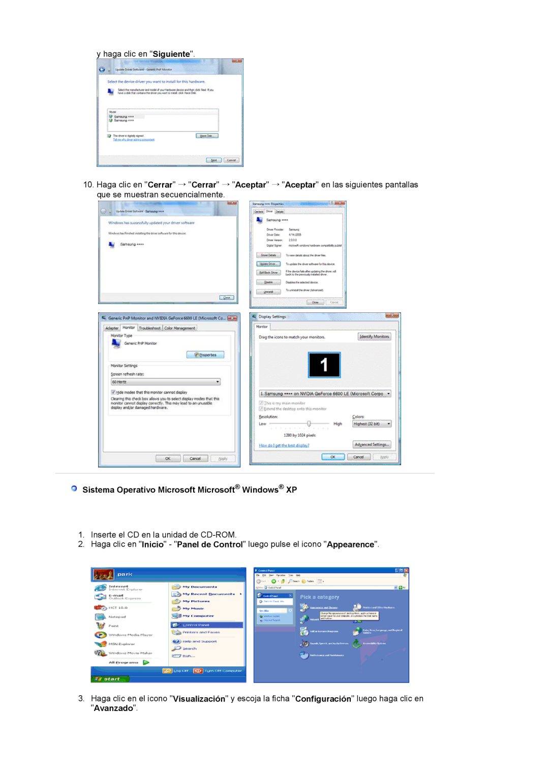 Samsung LS19HALKSZ/EDC manual Sistema Operativo Microsoft Microsoft Windows XP 