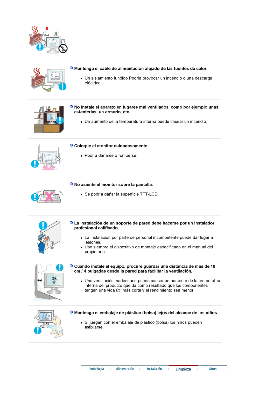 Samsung LS19HALKSZ/EDC manual Coloque el monitor cuidadosamente, No asiente el monitor sobre la pantalla 