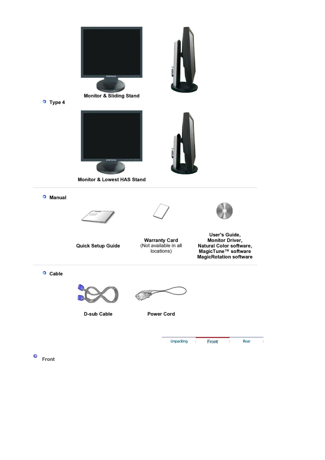 Samsung LS19HALKSZ/EDC Natural Color software, MagicTune software, MagicRotation software, Cable Sub Cable Power Cord 