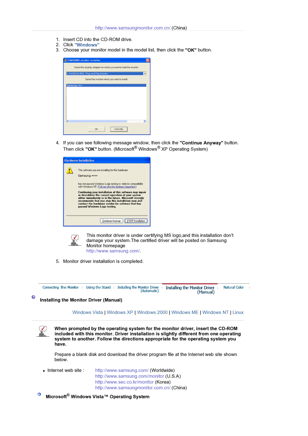 Samsung LS19HALKSZ/EDC manual Installing the Monitor Driver Manual, Microsoft Windows Vista Operating System 