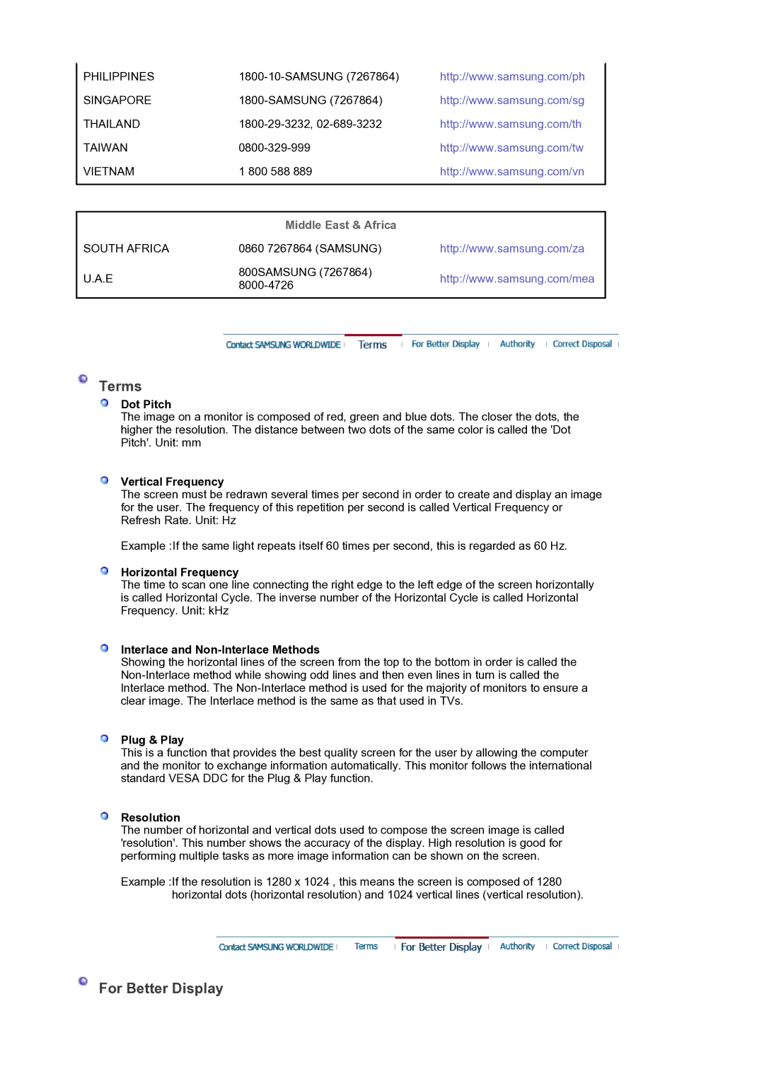 Samsung LS19HALKSZ/EDC manual Middle East & Africa 