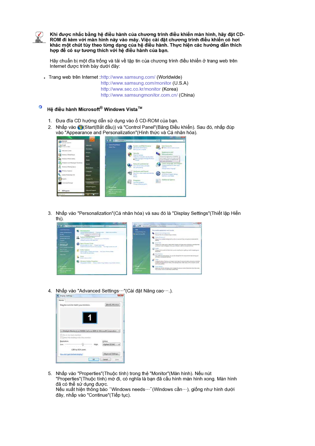 Samsung LS19HANKBM/XSV manual Hệ điều hành Microsoft Windows Vista 