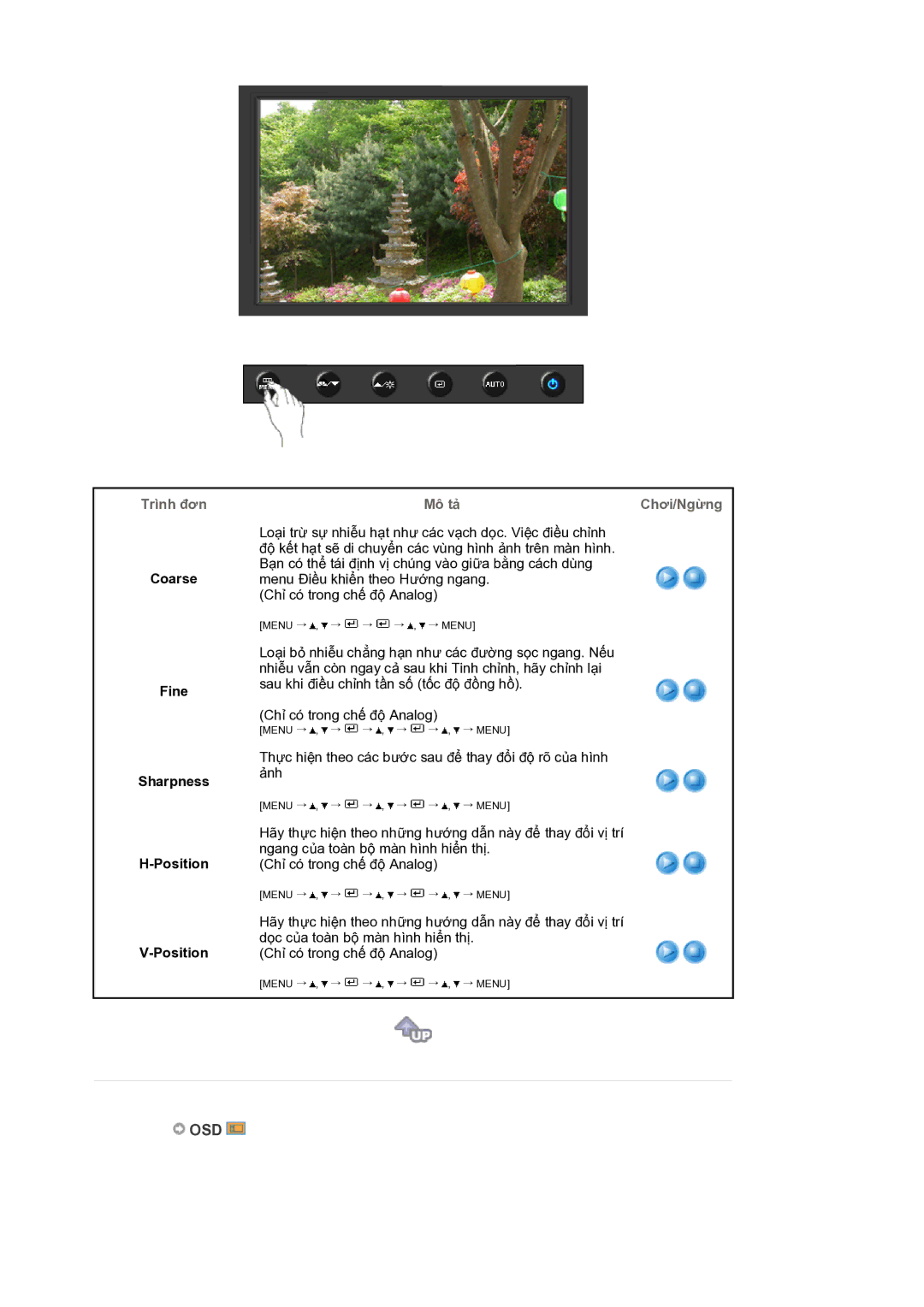 Samsung LS19HANKBM/XSV manual Osd, Coarse Fine Sharpness Position 